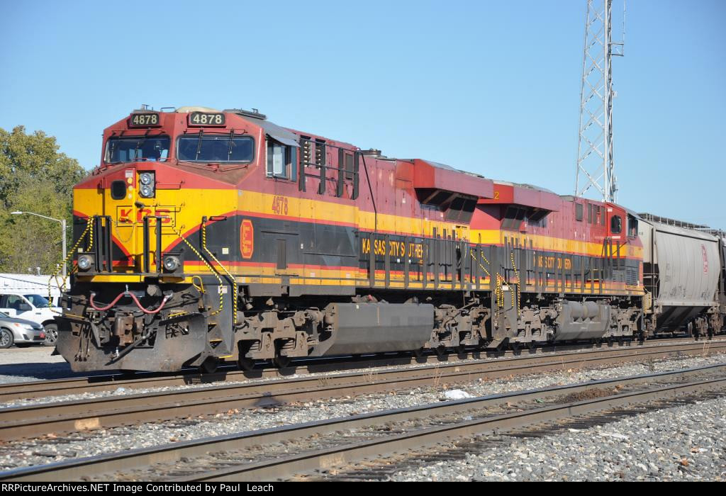 Loaded grain train waits for new crew